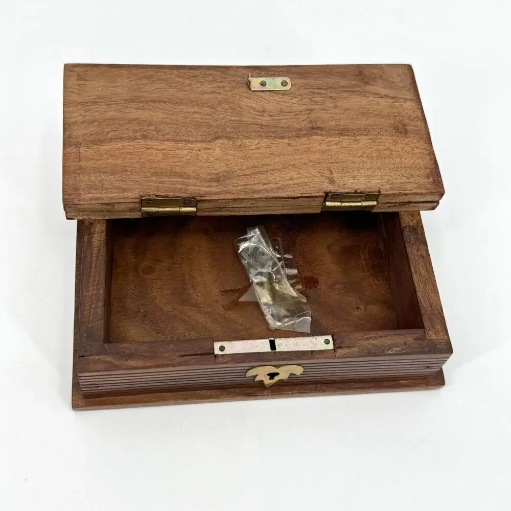 VTG 1970s House Of Lloyd Book-Shaped Brass & Wood Faux-Book Trinket Lock Box